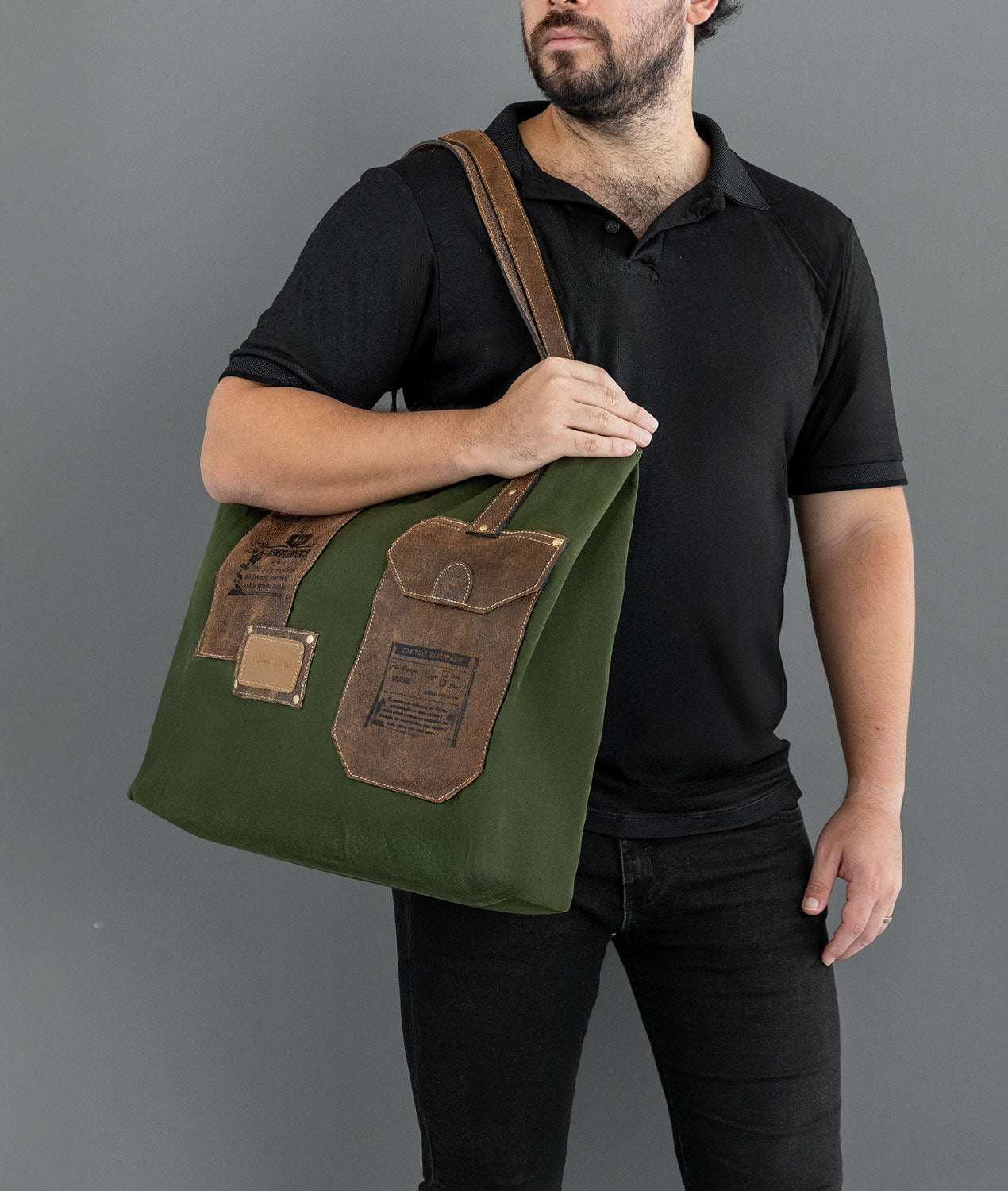 Bolsa Tote Masculina Day em Couro e Lona